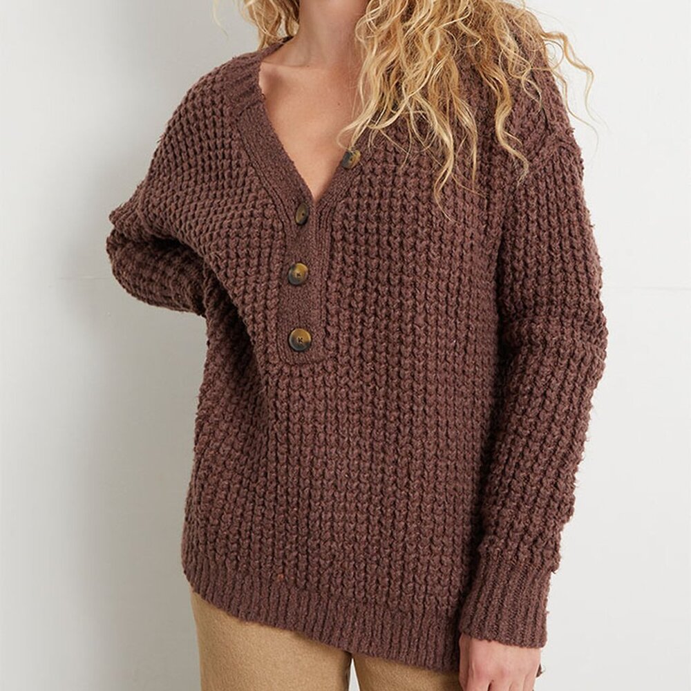 FREE PEOPLE Whistle Thermal Henley in Brownstone, Size Medium, Closet Cleanout!